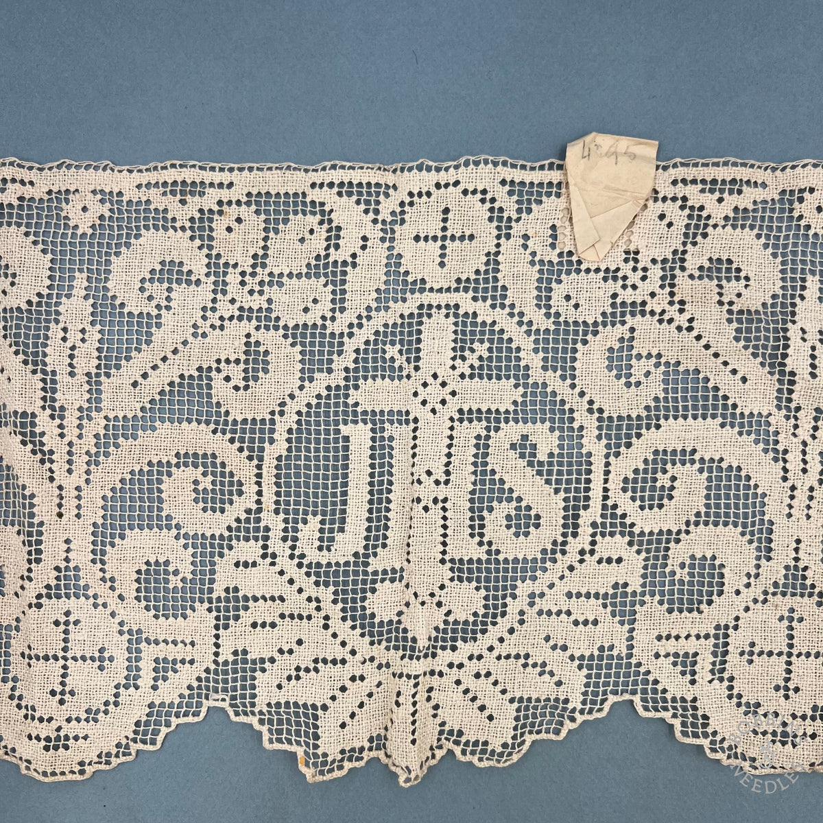 Antique Handmade Religious Filet Lace Border JHS  – 67 × 22 cm
