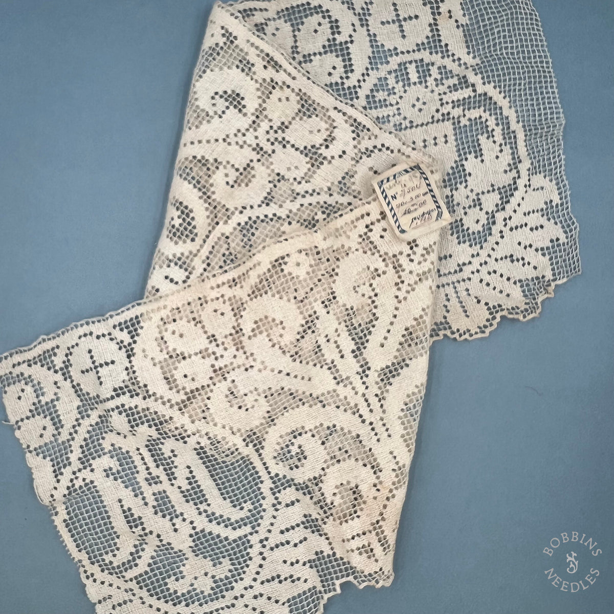 Antique Handmade Religious Filet Lace Border JHS  – 67 × 22 cm