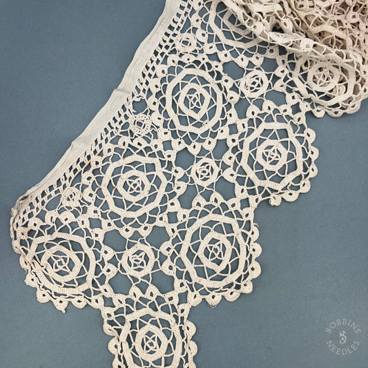 Antique Handmade Crochet Lace Border – 320 × 23 cm - Bobbins&Needles