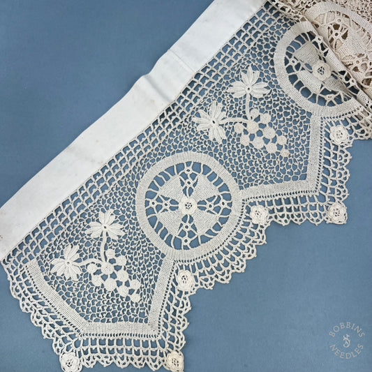 Antique Handmade Religious Crochet Lace Border with Cross Medallions – 200 × 25 cm - Bobbins&Needles