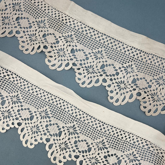 Antique Handmade Filet Crochet Lace Border – 280 × 12 cm