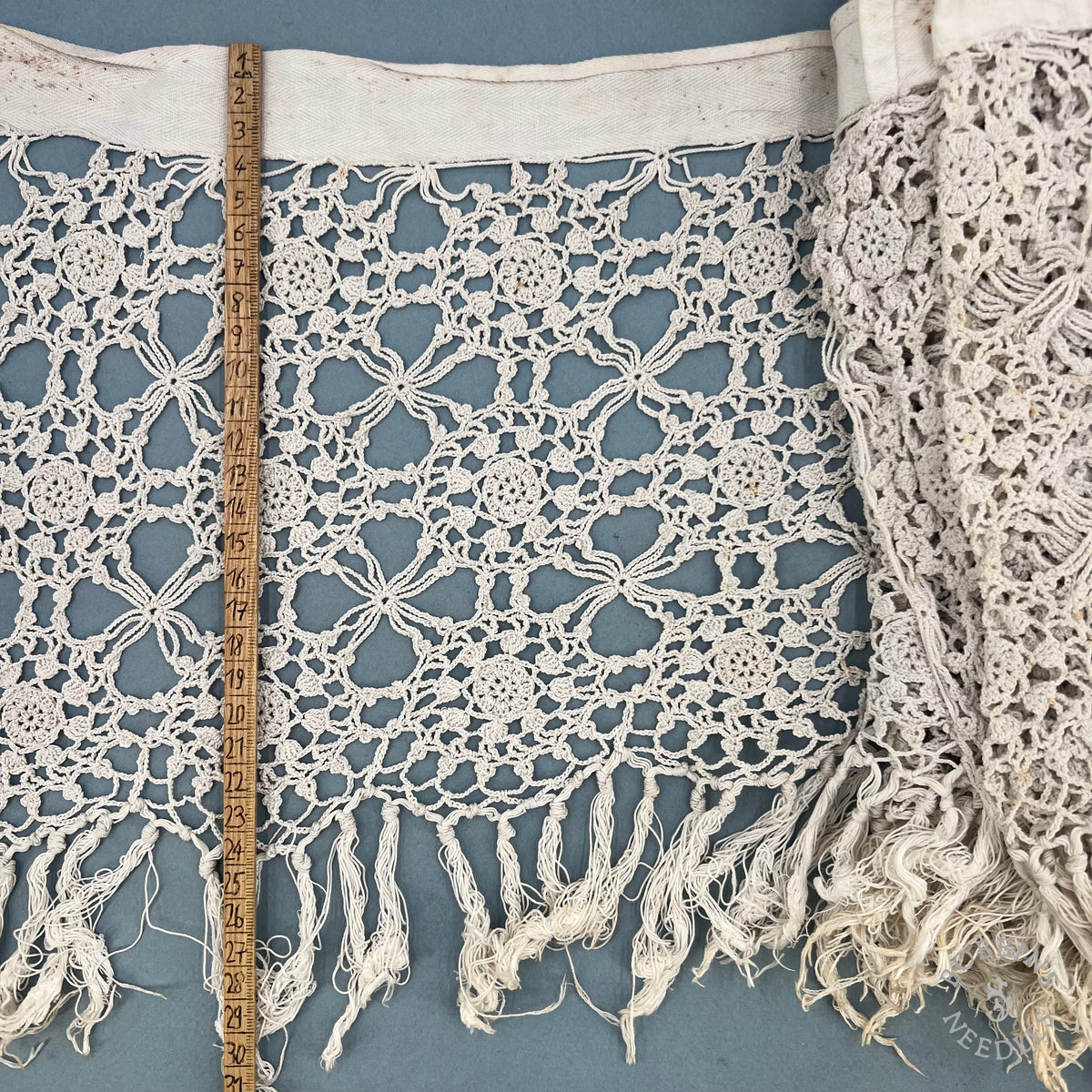 Antique Handmade Crochet Lace Border with Fringe – 340 × 30 cm