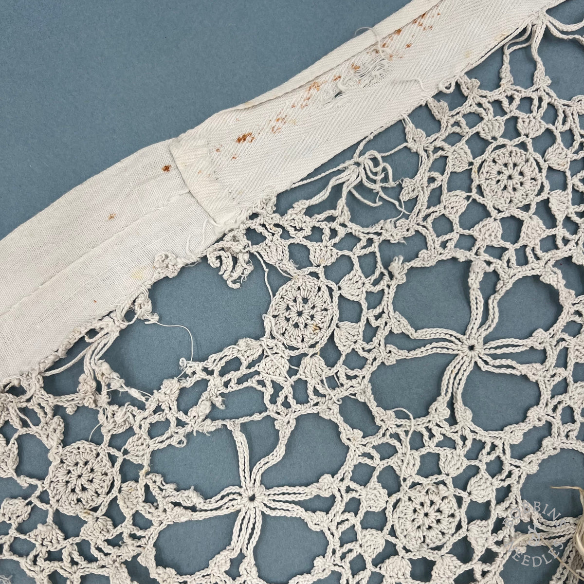 Antique Handmade Crochet Lace Border with Fringe – 340 × 30 cm