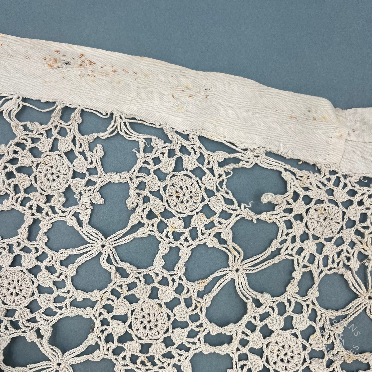 Antique Handmade Crochet Lace Border with Fringe – 340 × 30 cm