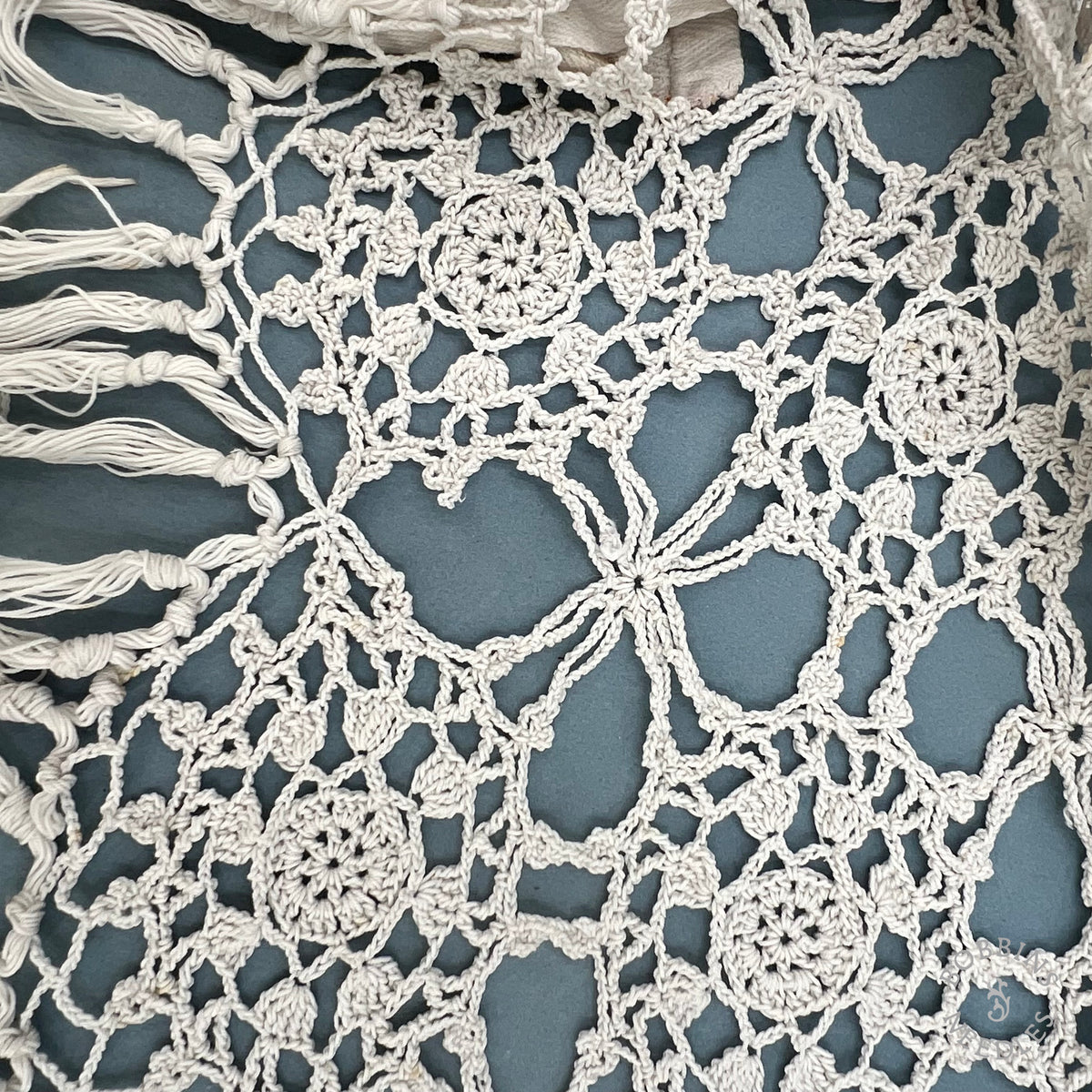 Antique Handmade Crochet Lace Border with Fringe – 340 × 30 cm
