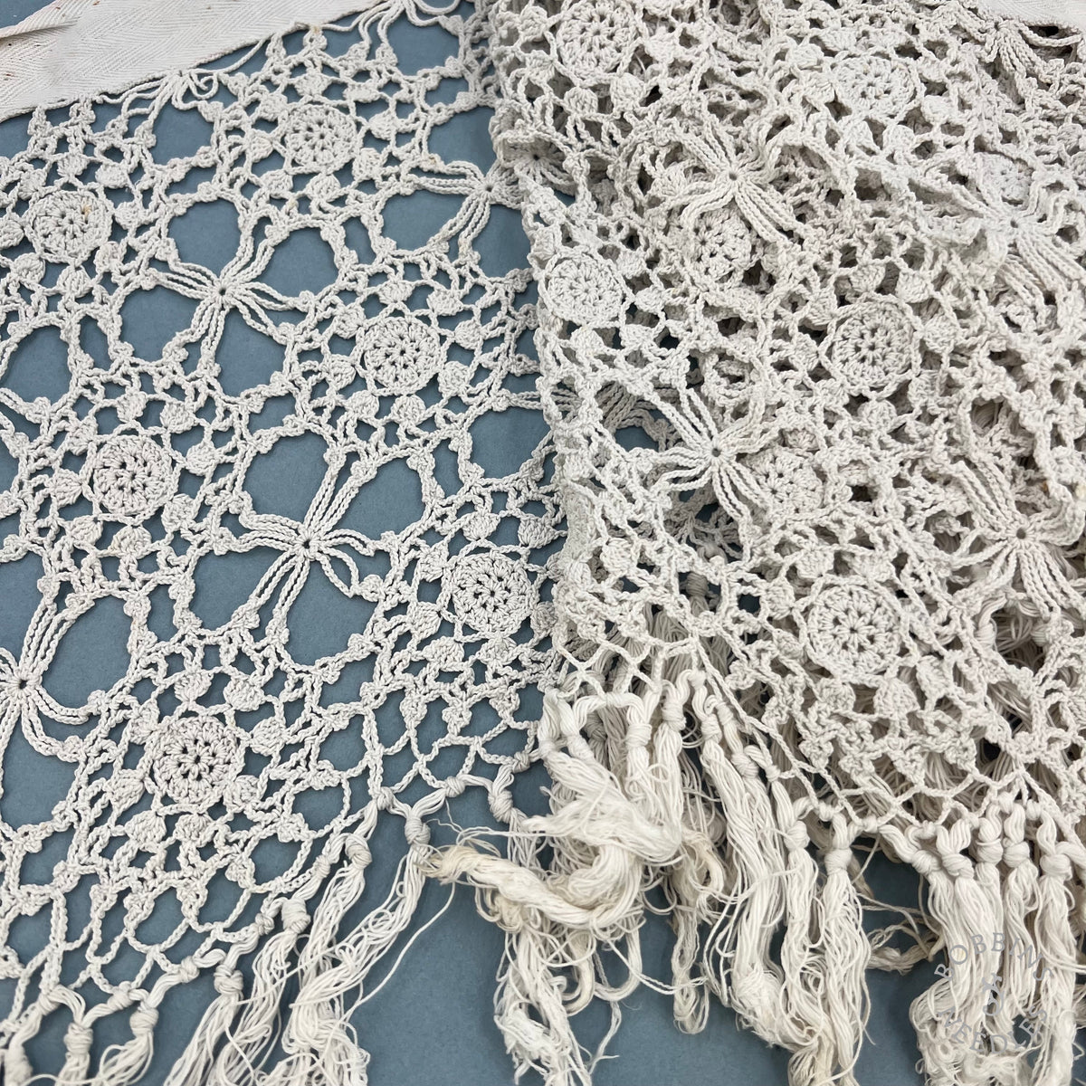 Antique Handmade Crochet Lace Border with Fringe – 340 × 30 cm