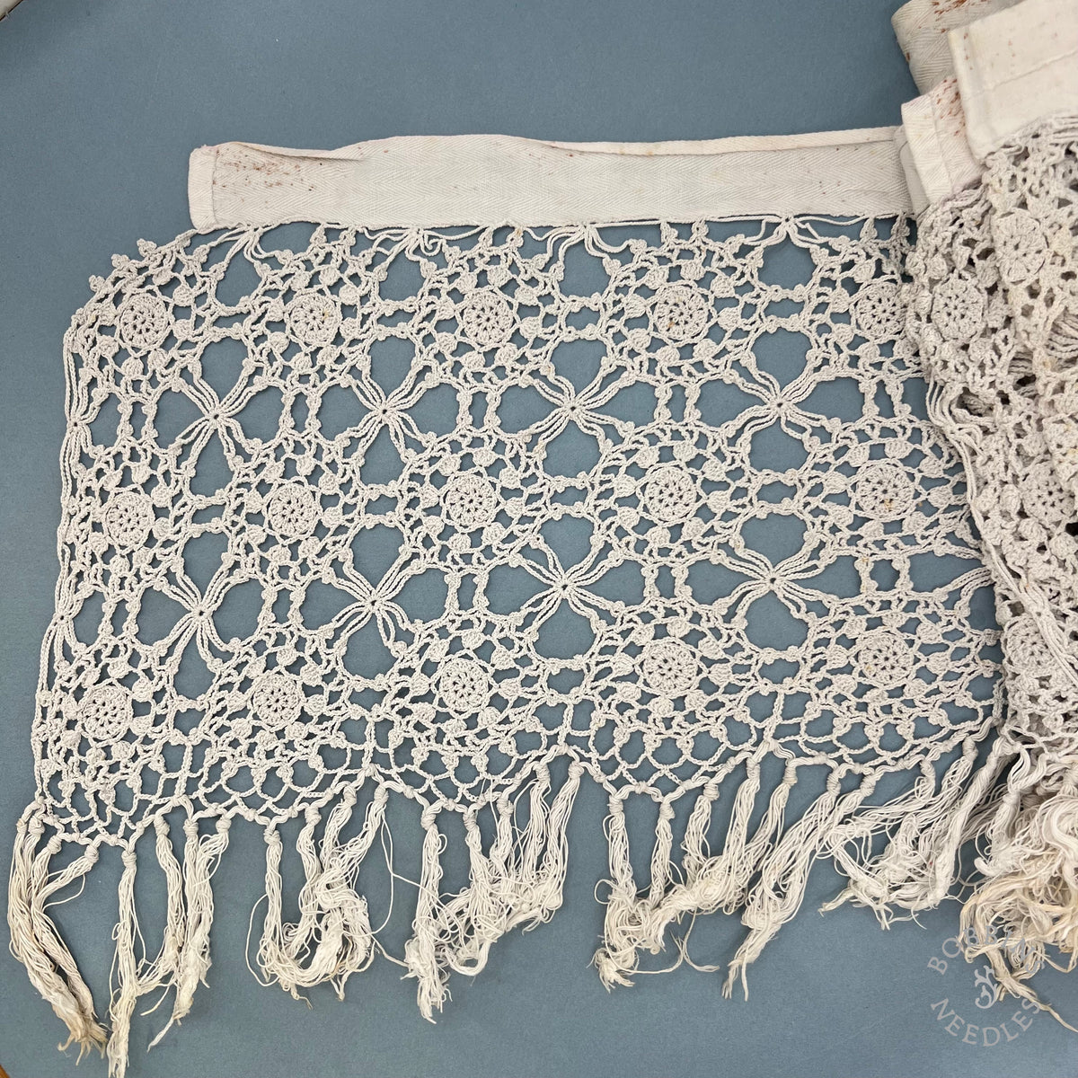 Antique Handmade Crochet Lace Border with Fringe – 340 × 30 cm