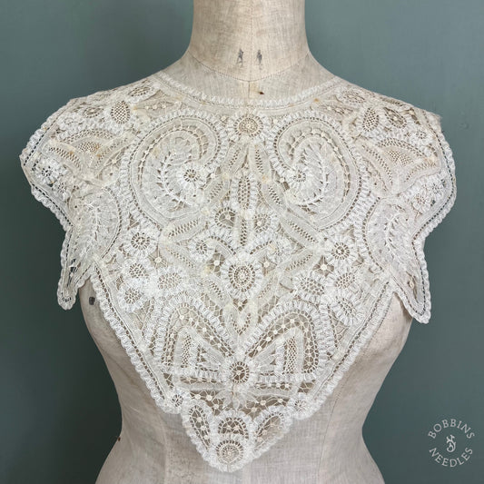 Antique Handmade Brussels Duchesse Style Lace Collar – Edwardian Bertha Collar