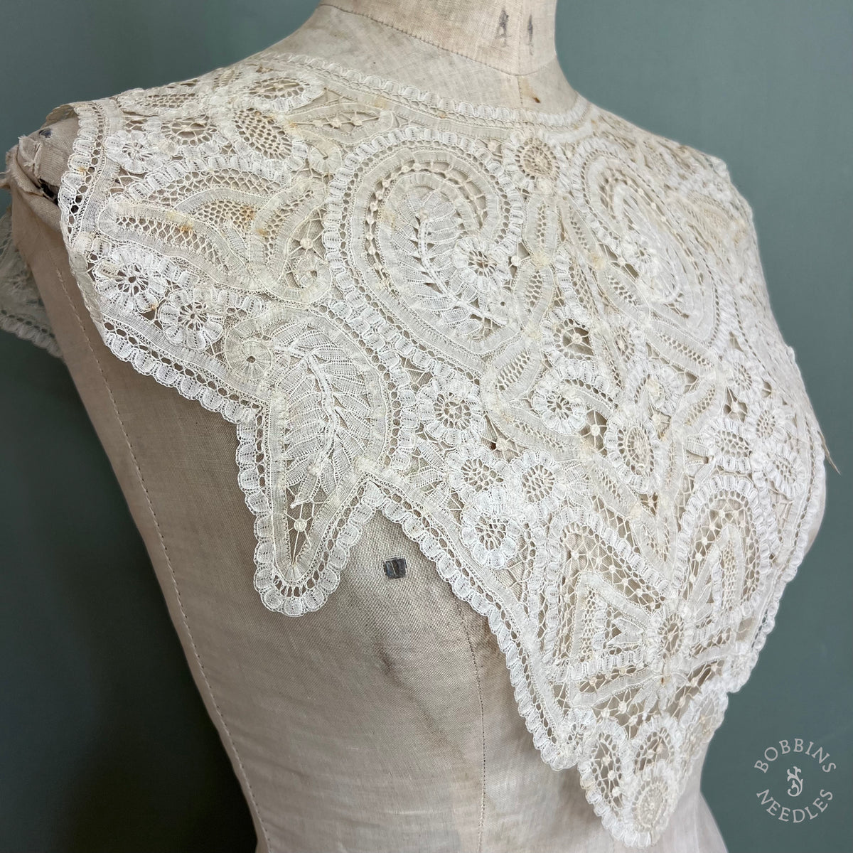 Antique Handmade Brussels Duchesse Style Lace Collar – Edwardian Bertha Collar