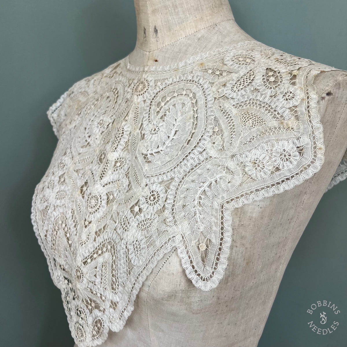 Antique Handmade Brussels Duchesse Style Lace Collar – Edwardian Bertha Collar