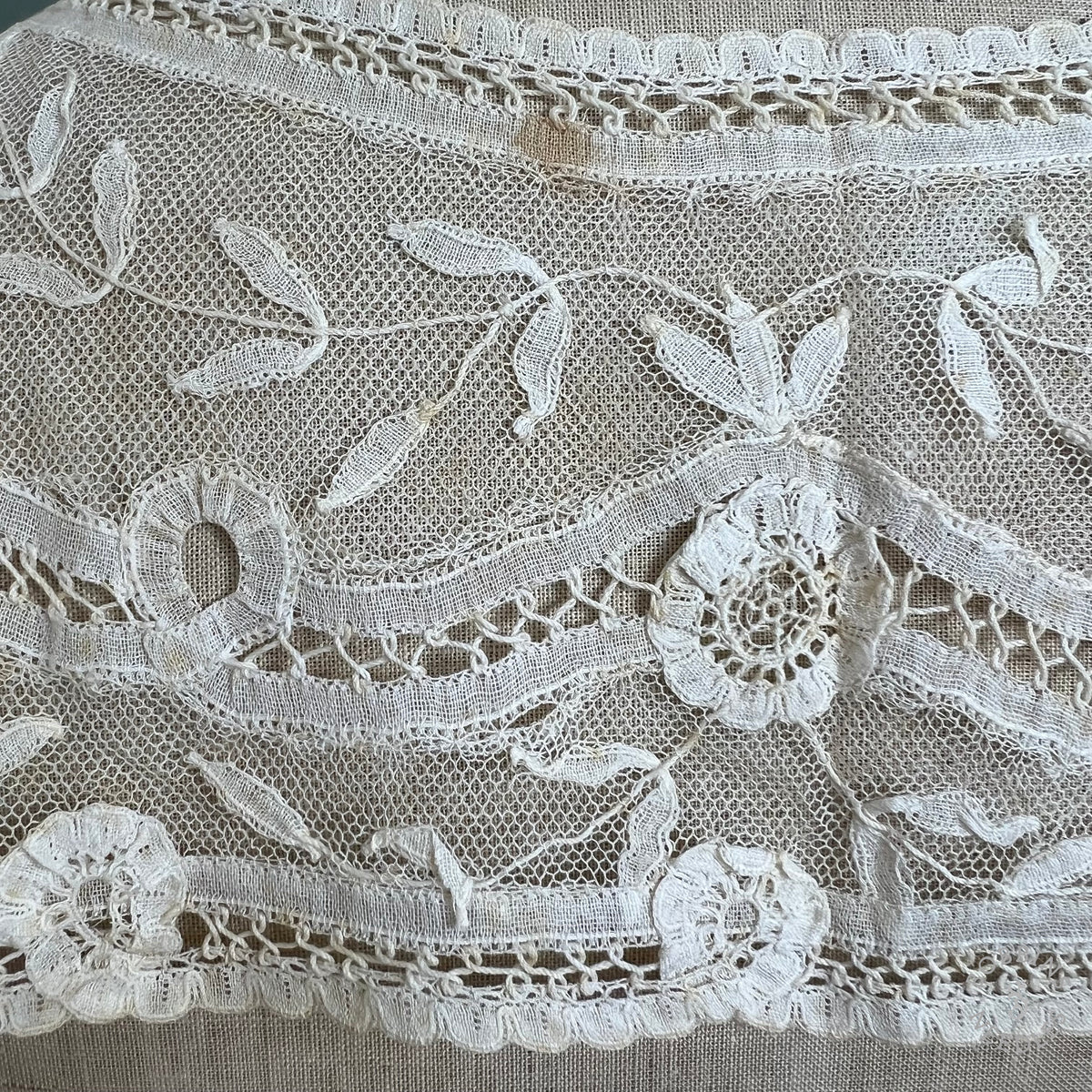 Antique Lace Collar Handmade Brussels Appliqué