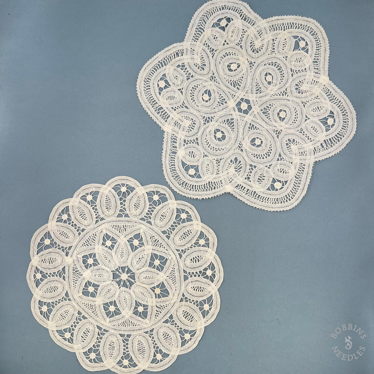 Antique Handmade Brussels Style Tape Lace Doilies – Set of 2