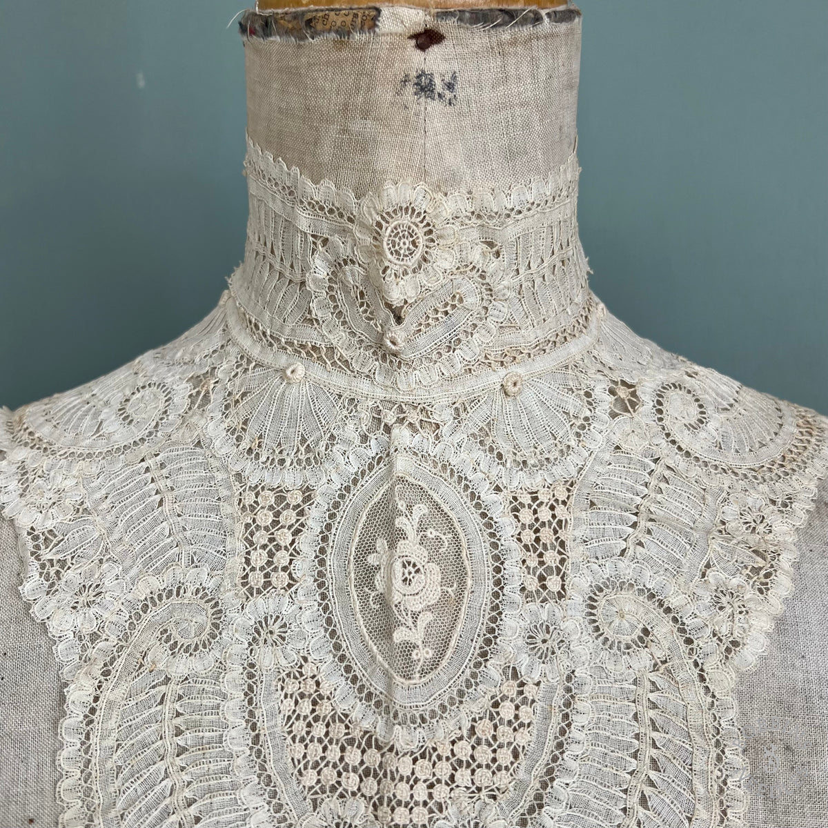 Antique Handmade Brussels Duchesse Style Tape Lace Collar & Jabot