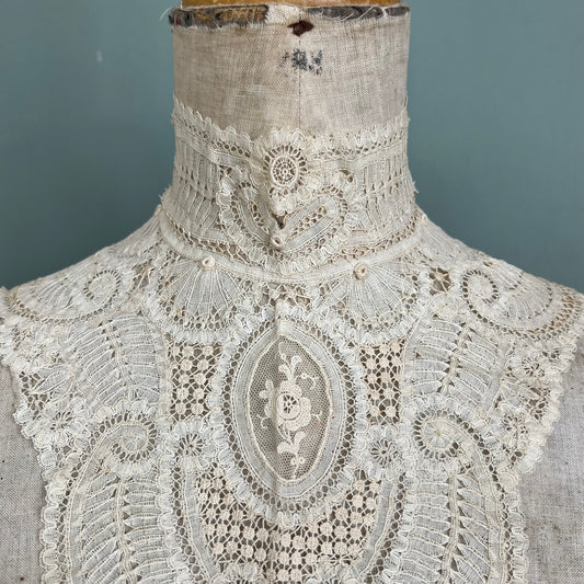 Antique Handmade Brussels Duchesse Style Tape Lace Collar & Jabot