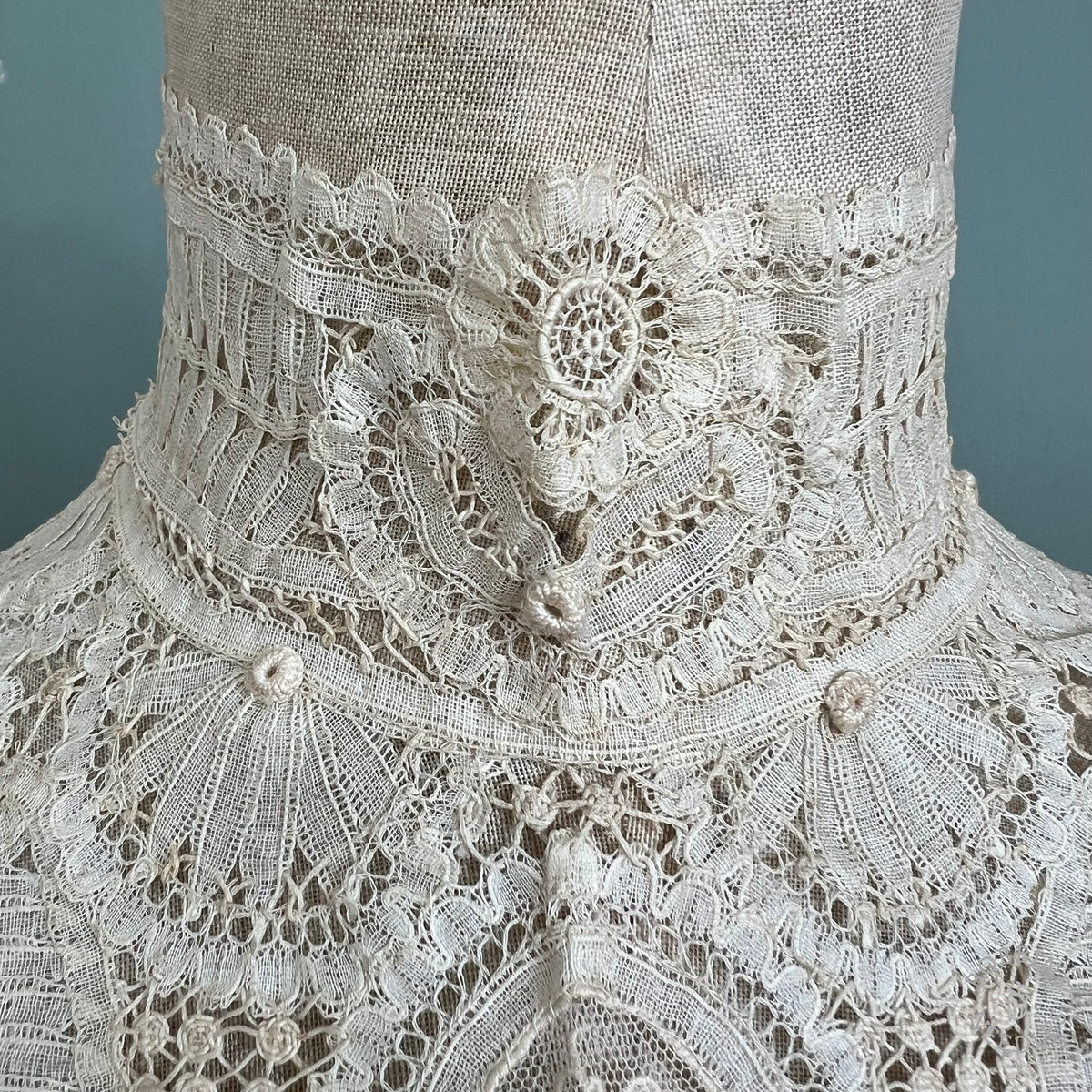 Antique Handmade Brussels Duchesse Style Tape Lace Collar & Jabot