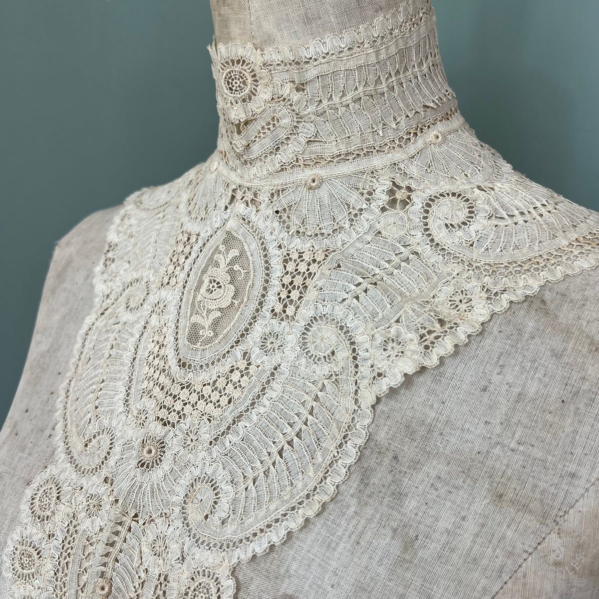 Antique Handmade Brussels Duchesse Style Tape Lace Collar & Jabot