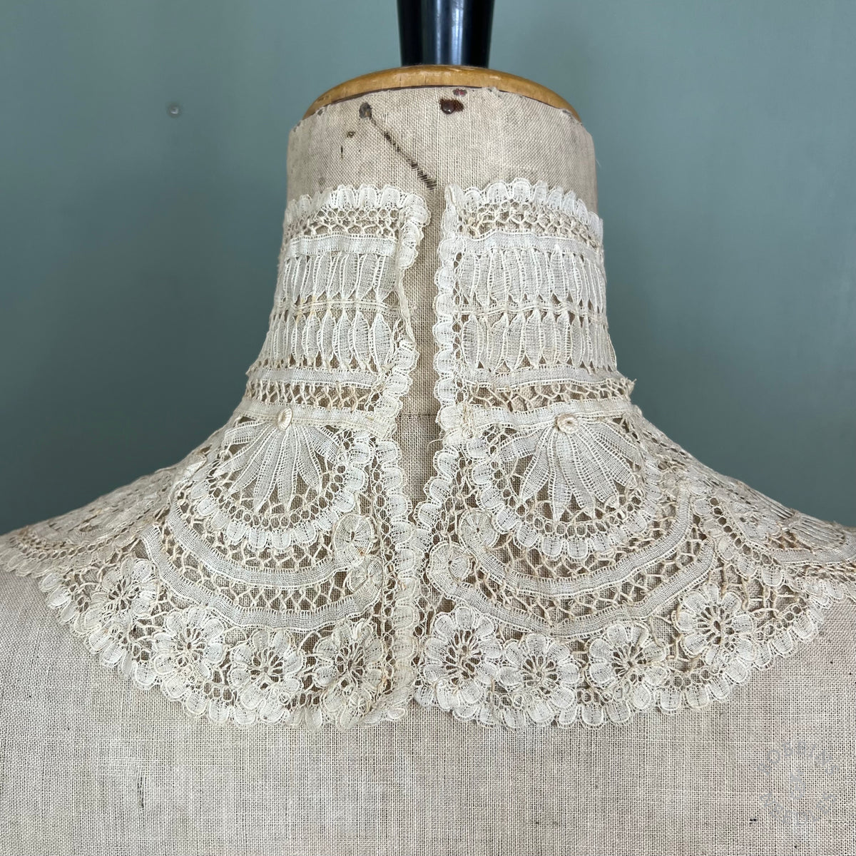 Antique Handmade Brussels Duchesse Style Tape Lace Collar & Jabot