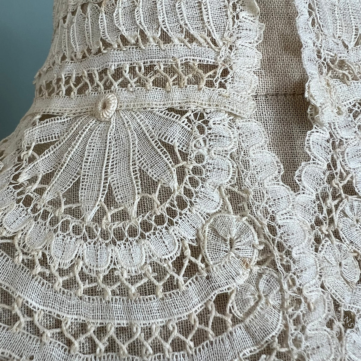 Antique Handmade Brussels Duchesse Style Tape Lace Collar & Jabot