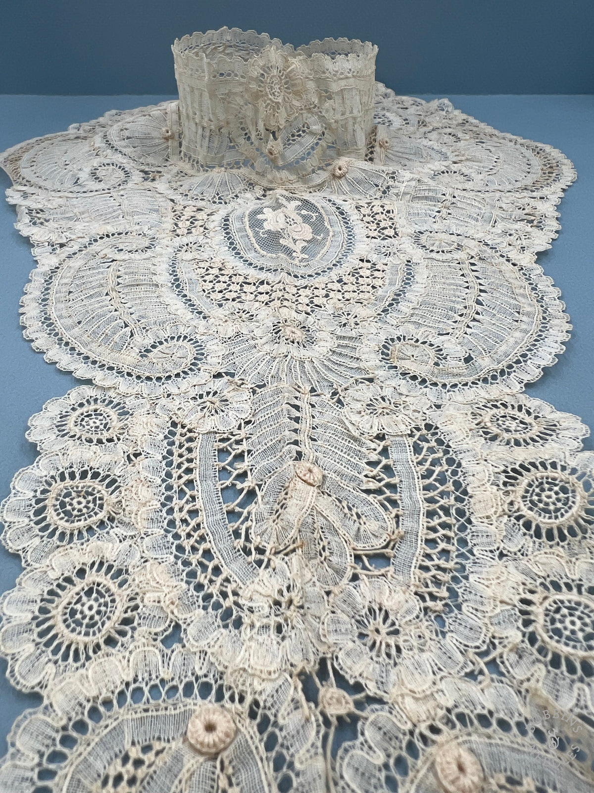 Antique Handmade Brussels Duchesse Style Tape Lace Collar & Jabot