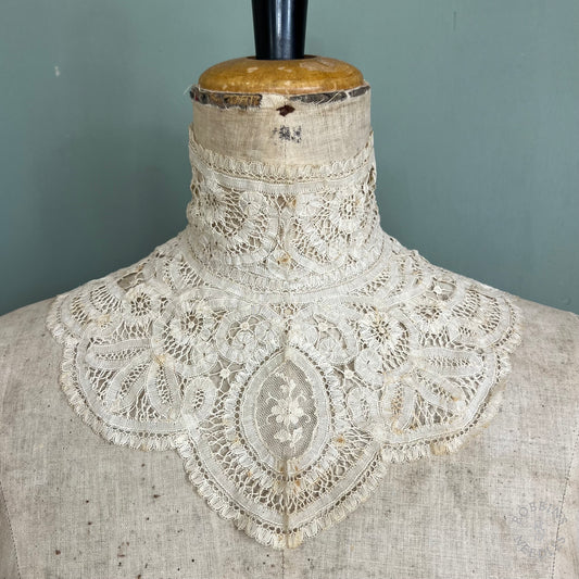 Antique Handmade Brussels Duchesse-Style High Neck Lace Collar