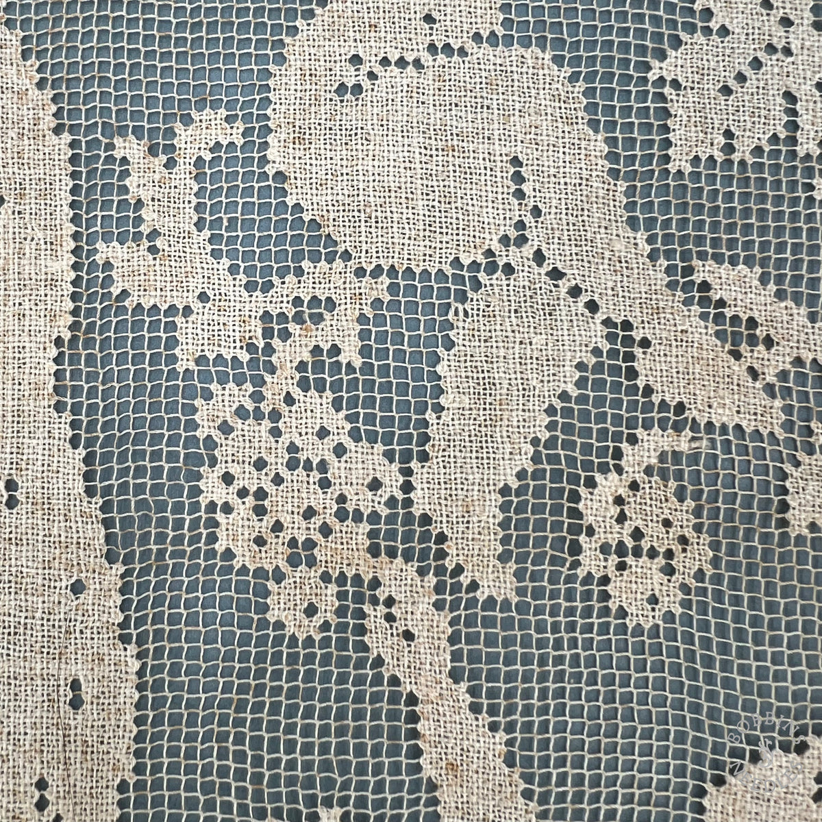 Antique Handmade Filet Lace Panel with Cherubs and Grapevines