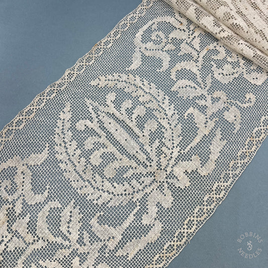 Antique Handmade Filet Lace Table Runner or Panel – 138 × 26 cm