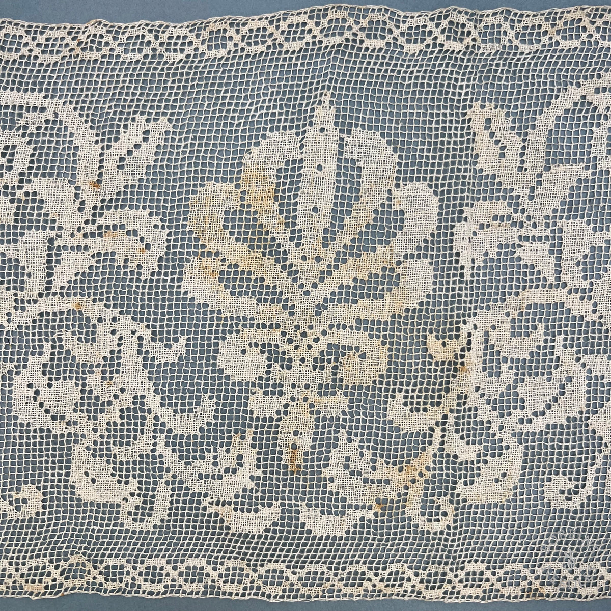 Antique Handmade Filet Lace Table Runner or Panel – 138 × 26 cm