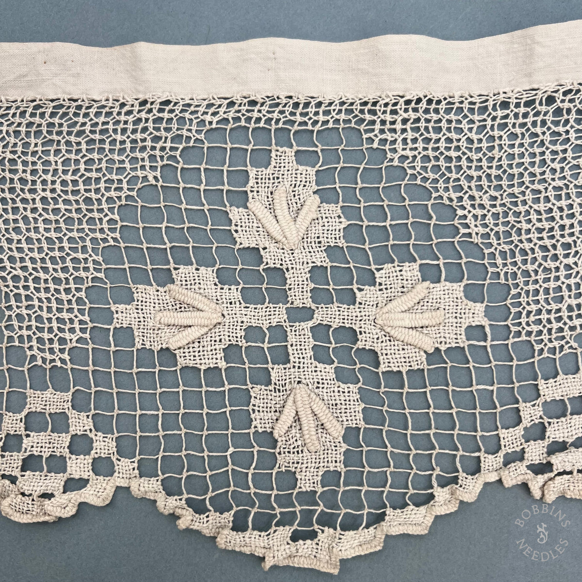 Antique Handmade Filet Altar Lace with IHS Christogram – 240 × 20 cm
