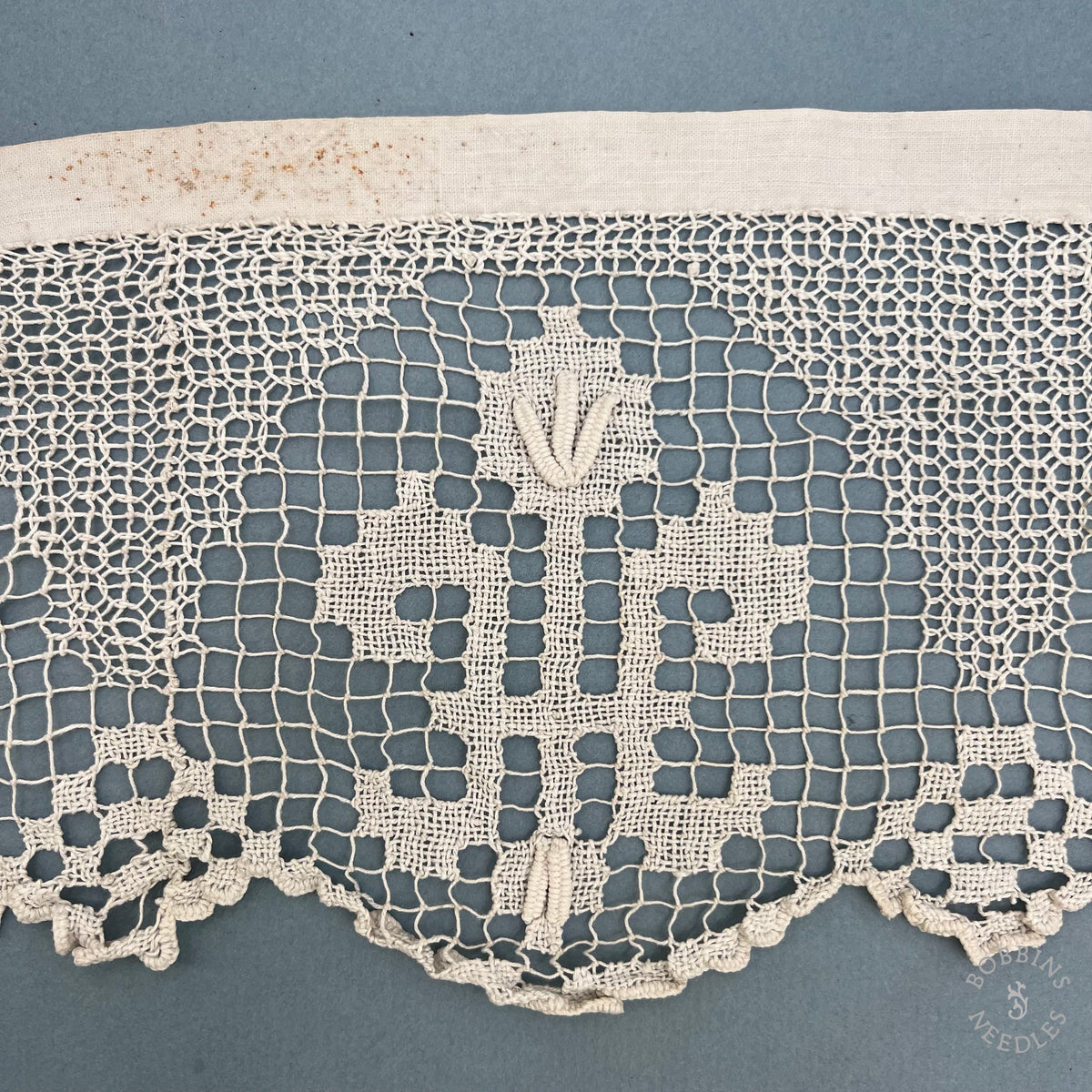 Antique Handmade Filet Altar Lace with IHS Christogram – 240 × 20 cm