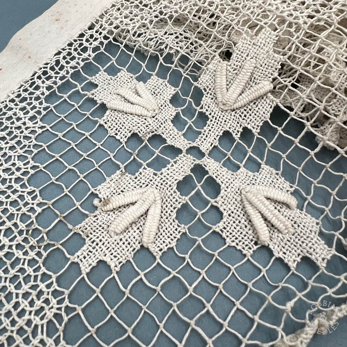 Antique Handmade Filet Altar Lace with IHS Christogram – 240 × 20 cm