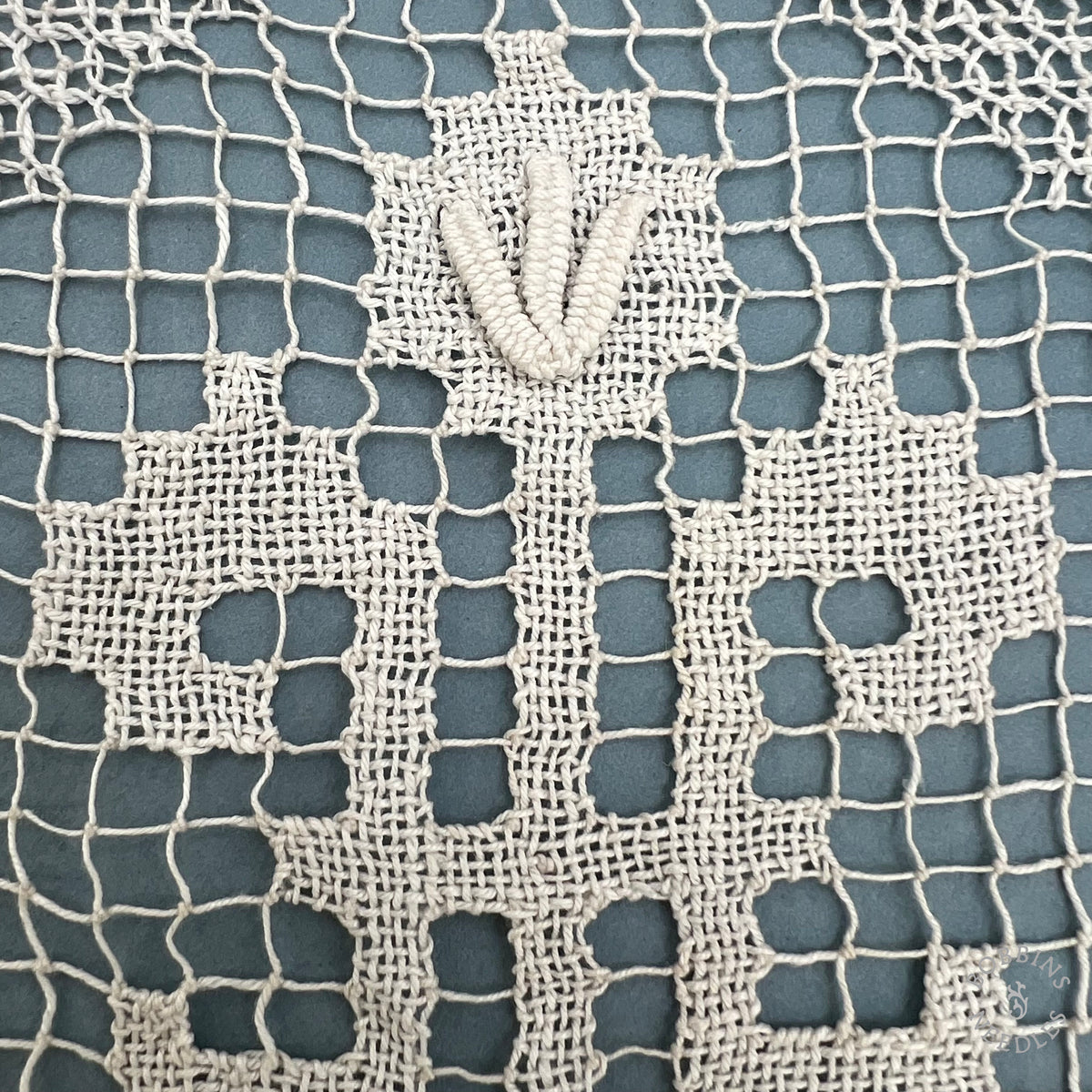 Antique Handmade Filet Altar Lace with IHS Christogram – 240 × 20 cm
