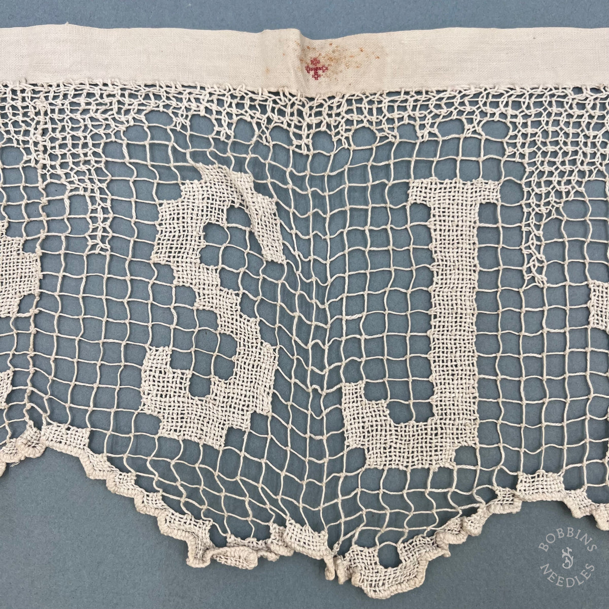 Antique Handmade Filet Altar Lace with IHS Christogram – 240 × 20 cm