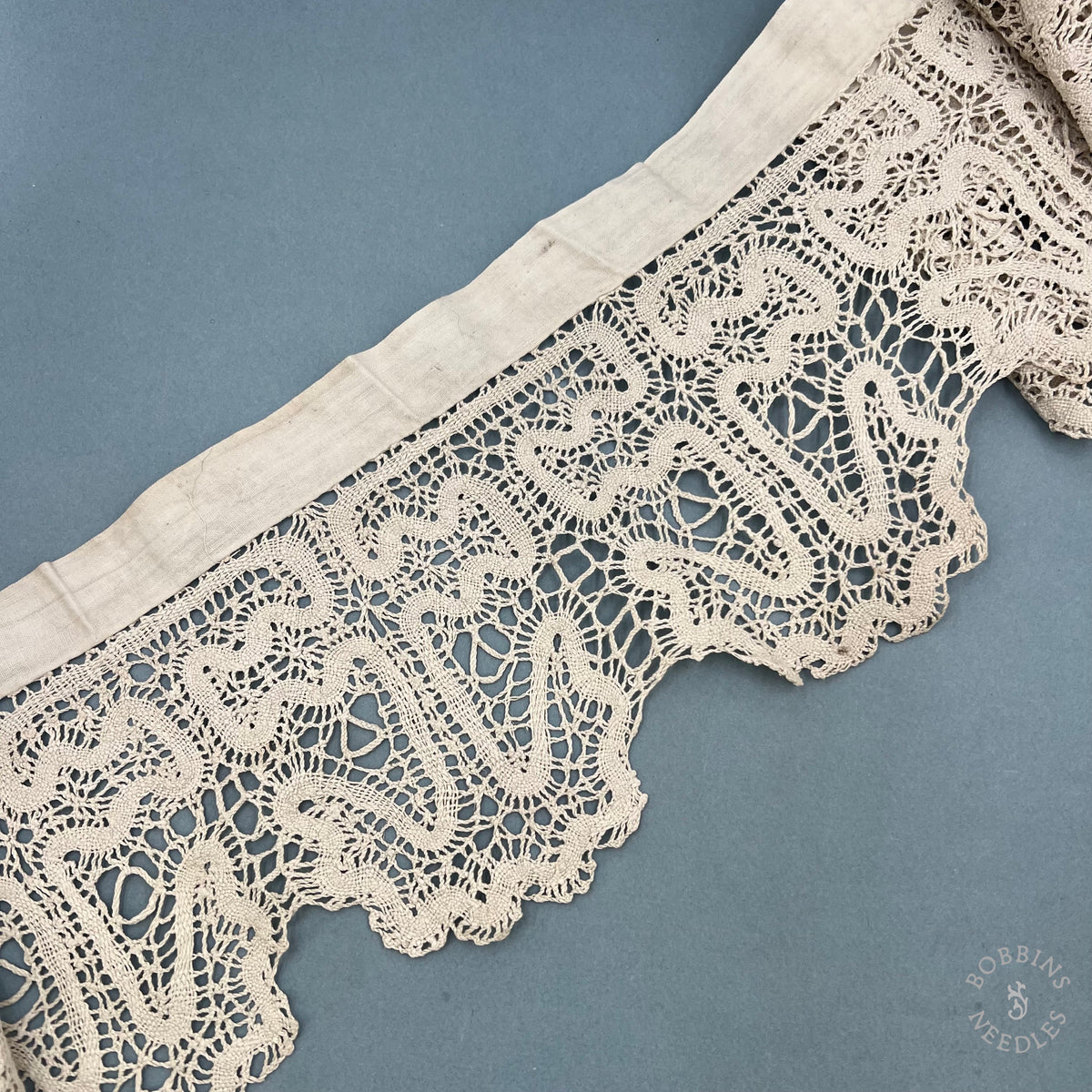 Antique Handmade Bobbin Lace Panel – 275 × 16 cm