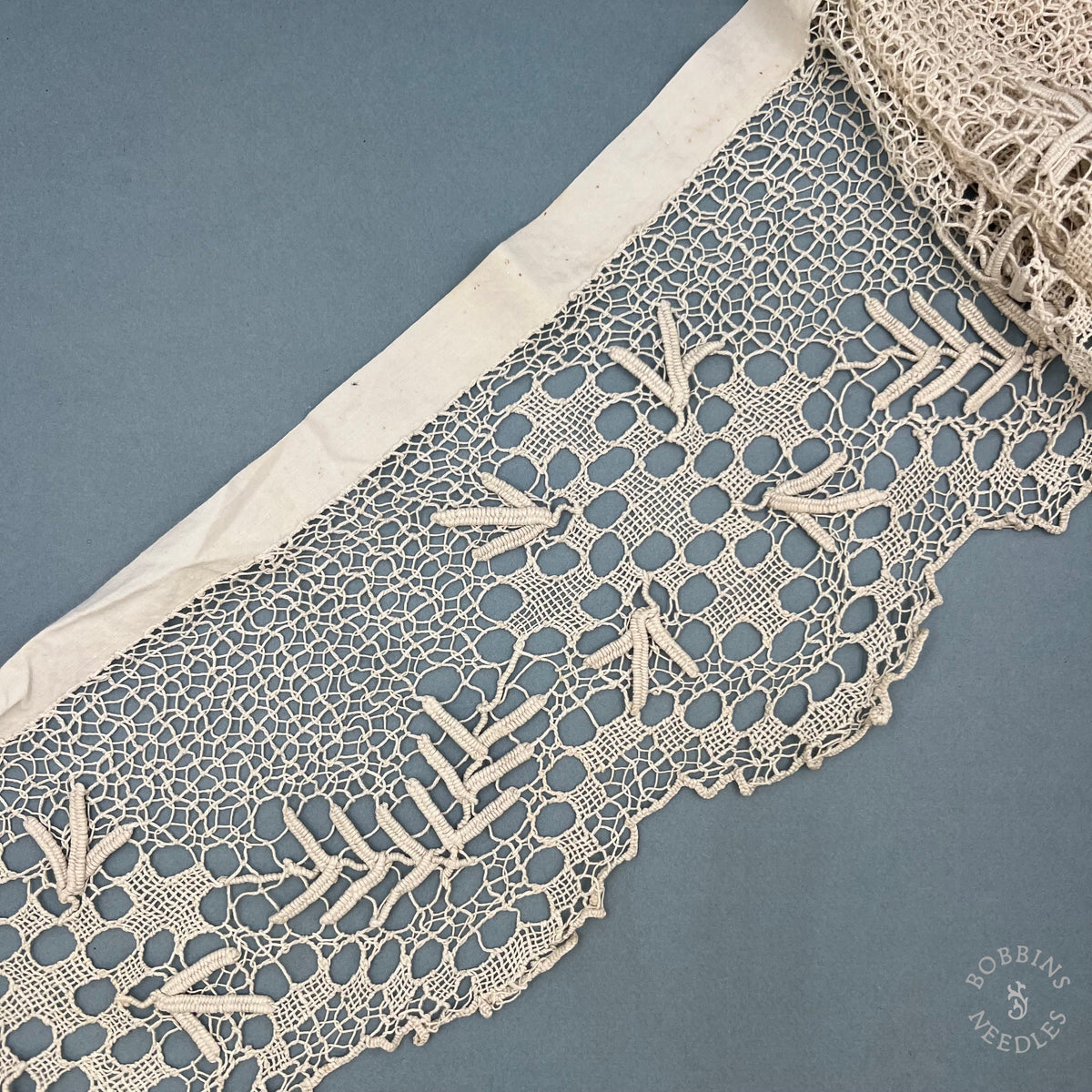 Antique Handmade Embroidered Net Lace Altar Border – 275 × 20 cm