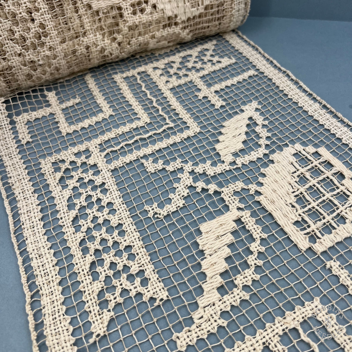 Antique Handmade Filet Lace Insertion – 34 cm Wide | By the Metre