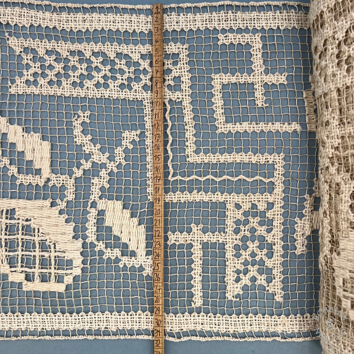 Antique Handmade Filet Lace Insertion – 34 cm Wide | By the Metre