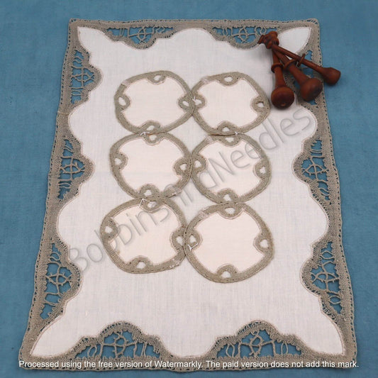 Linen Placemat with 6 Coasters Vintage Table Set – Handmade Linen Lace Borders