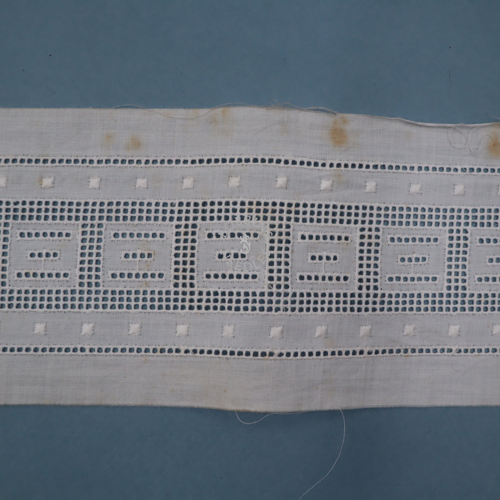 18m Antique Whitework Cotton Panel Trim – Geometric Cutwork Embroidery - Bobbins&Needles
