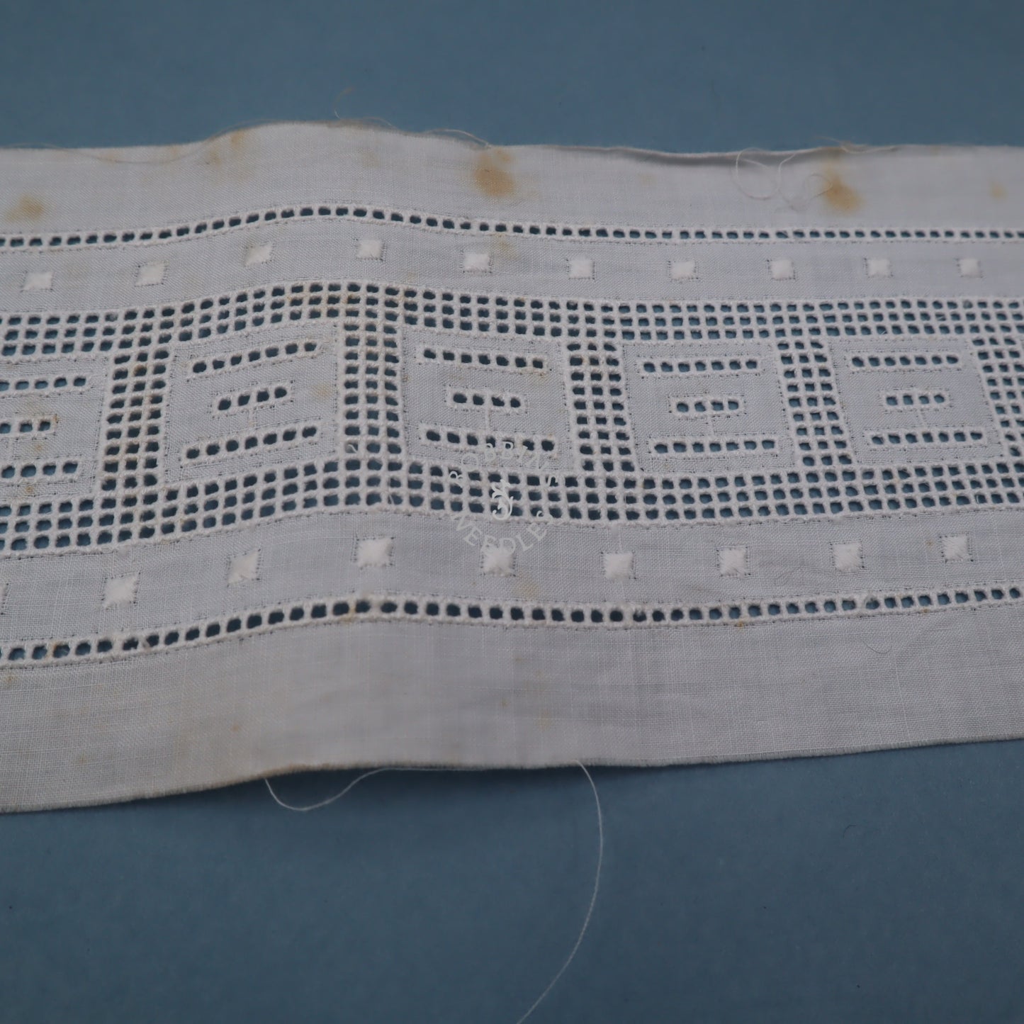 18m Antique Whitework Cotton Panel Trim – Geometric Cutwork Embroidery - Bobbins&Needles