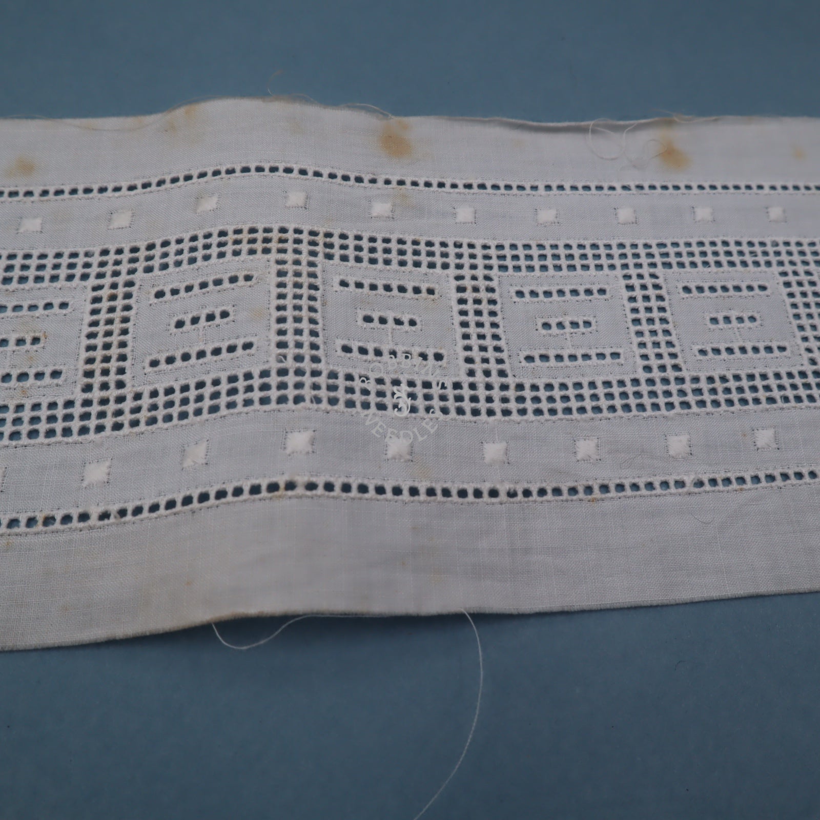 18m Antique Whitework Cotton Panel Trim – Geometric Cutwork Embroidery - Bobbins&Needles