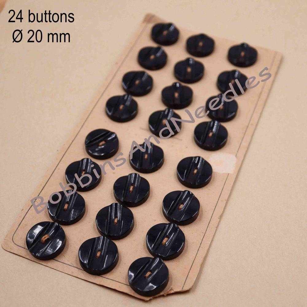 Card of 24 Vintage Couture Buttons Ø 20 mm Round Black