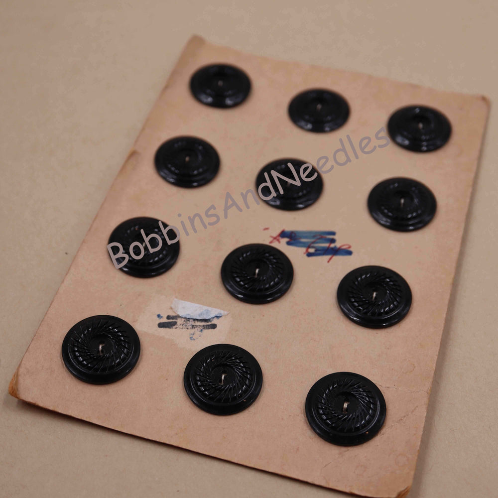 Card of 12 Couture Buttons Ø 22 mm Vintage Casein Black