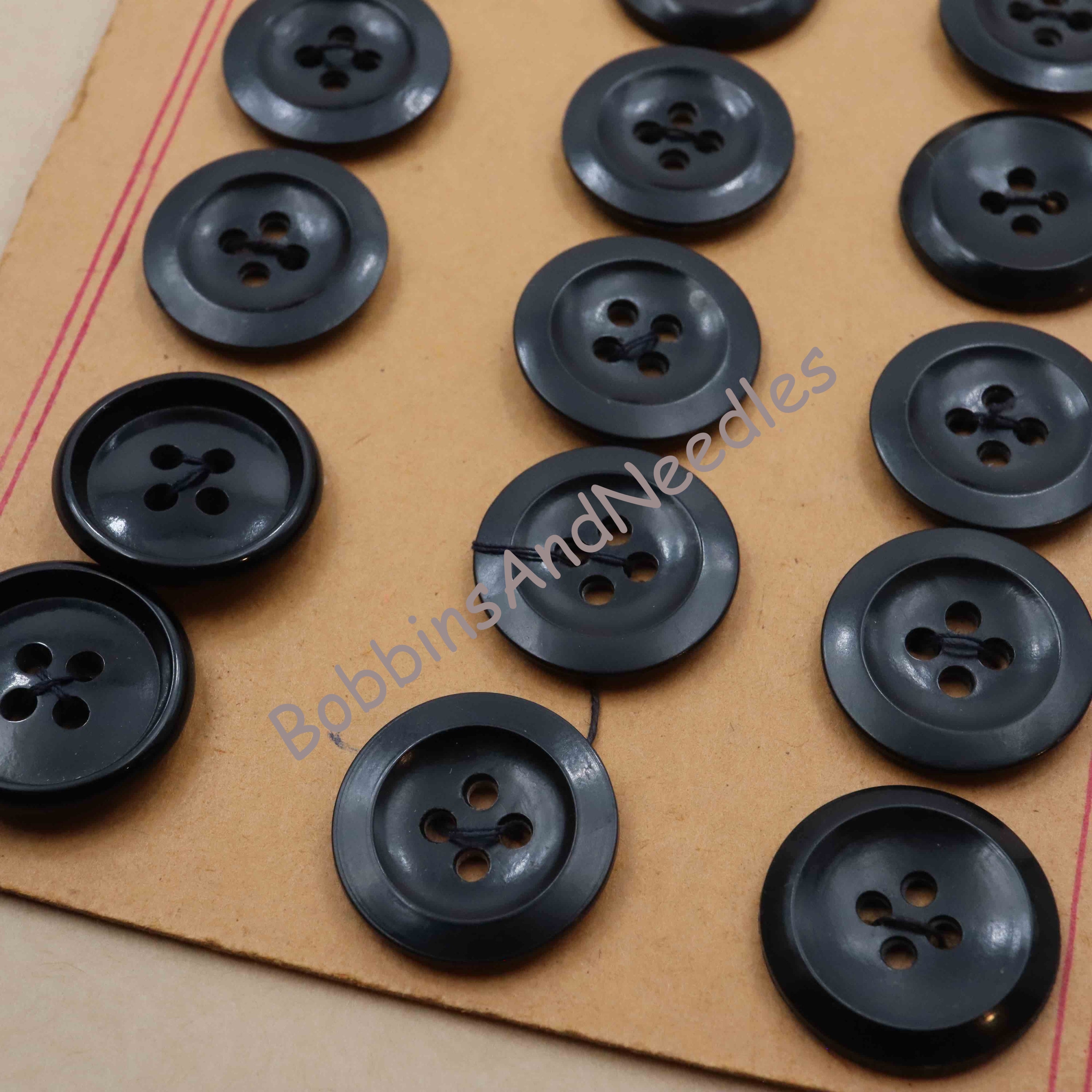 Vintage Card with 18 Bone Buttons Ø 19 mm Round Black