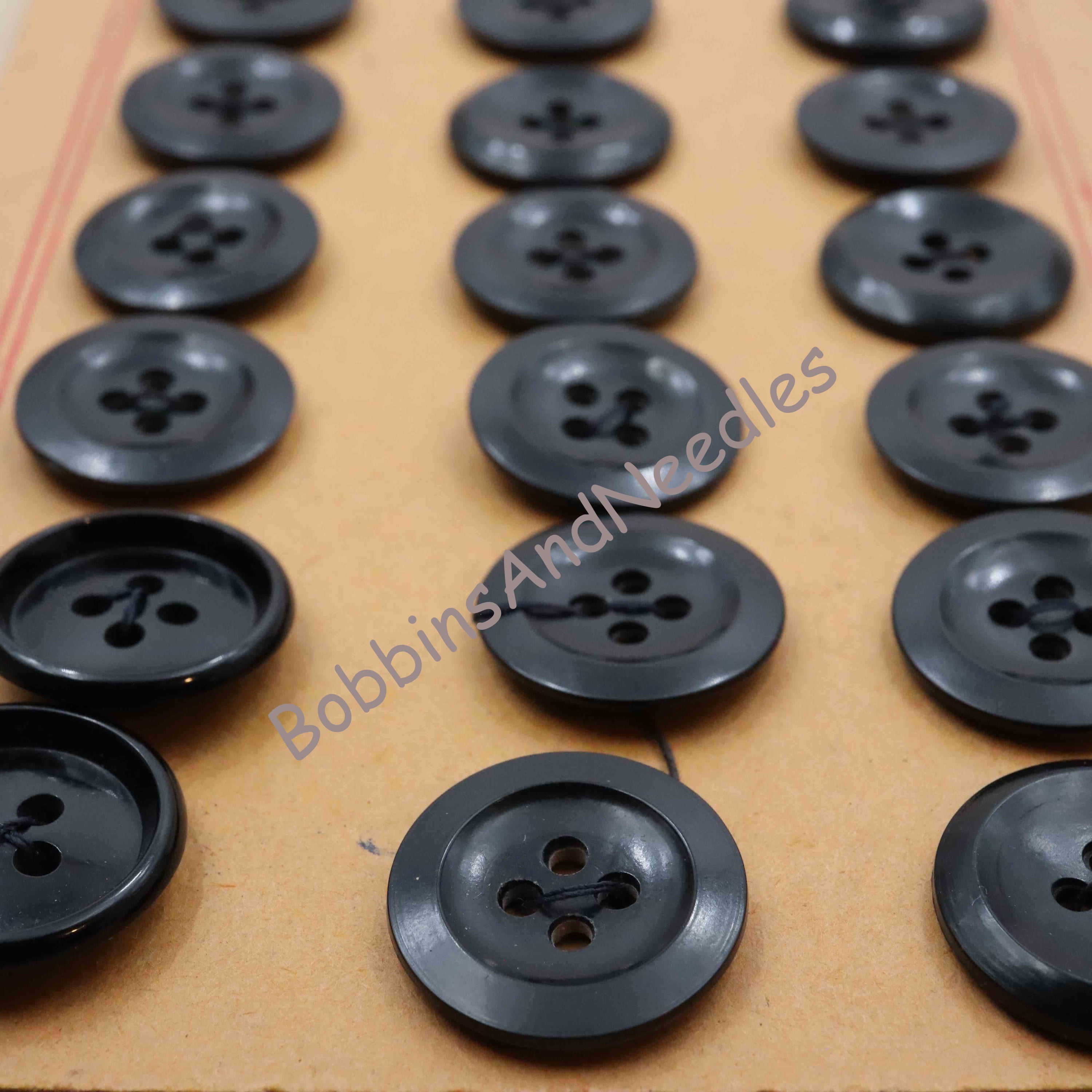 Vintage Card with 18 Bone Buttons Ø 19 mm Round Black