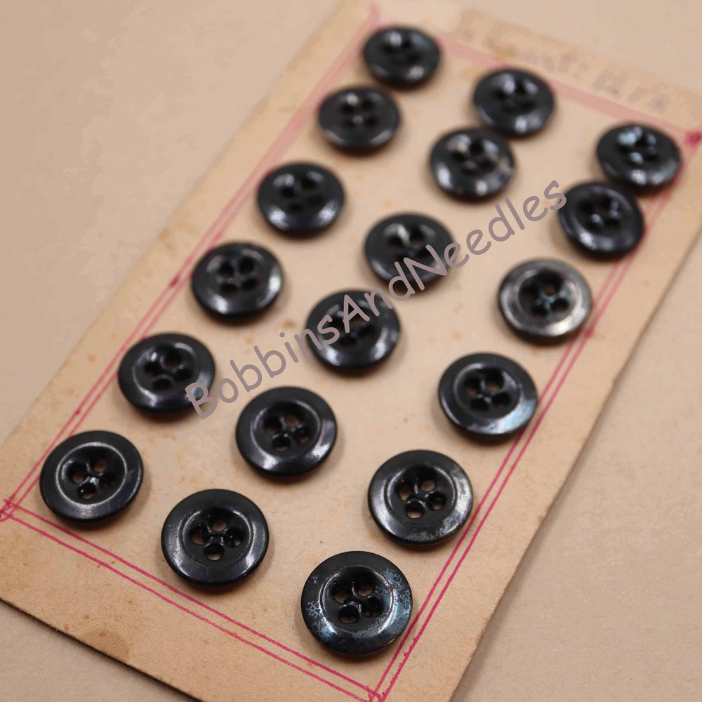 Card with 18 Buttons Ø 16 mm Bone Vintage Black Round