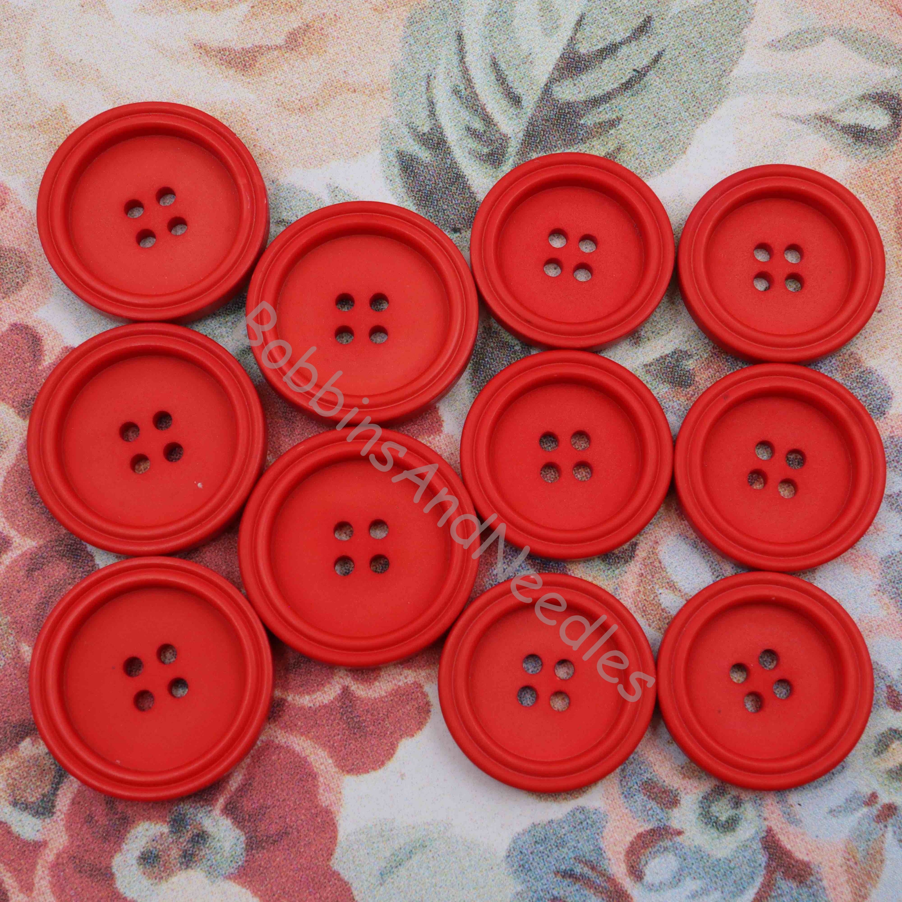 Set of 11 Large Red Casein Buttons Ø 30 mm Ø 27 mm Double Rim Design