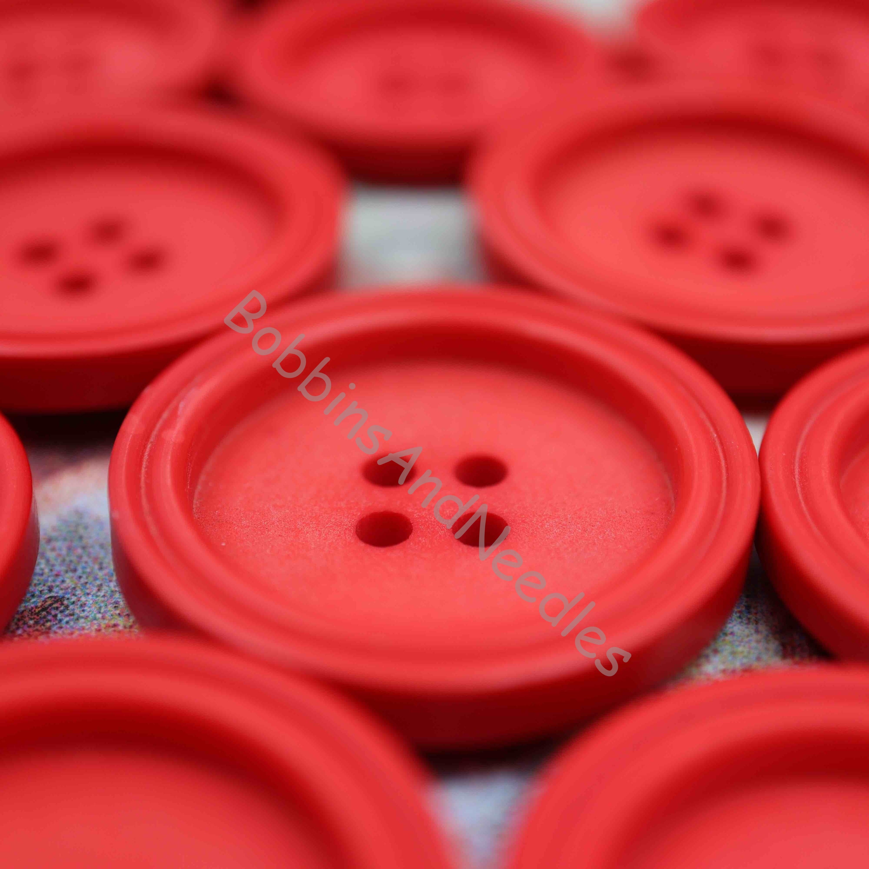 Set of 11 Large Red Casein Buttons Ø 30 mm Ø 27 mm Double Rim Design