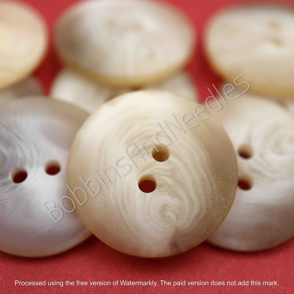 Set of 10 Casein Buttons Ø 23mm Marbled Light Cream and Beige