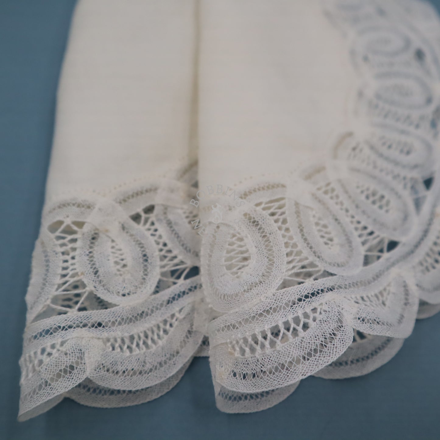 Set of 2 Vintage Belgian Linen Doilies with Handmade Tape Lace Border – Round White Lace Mats
