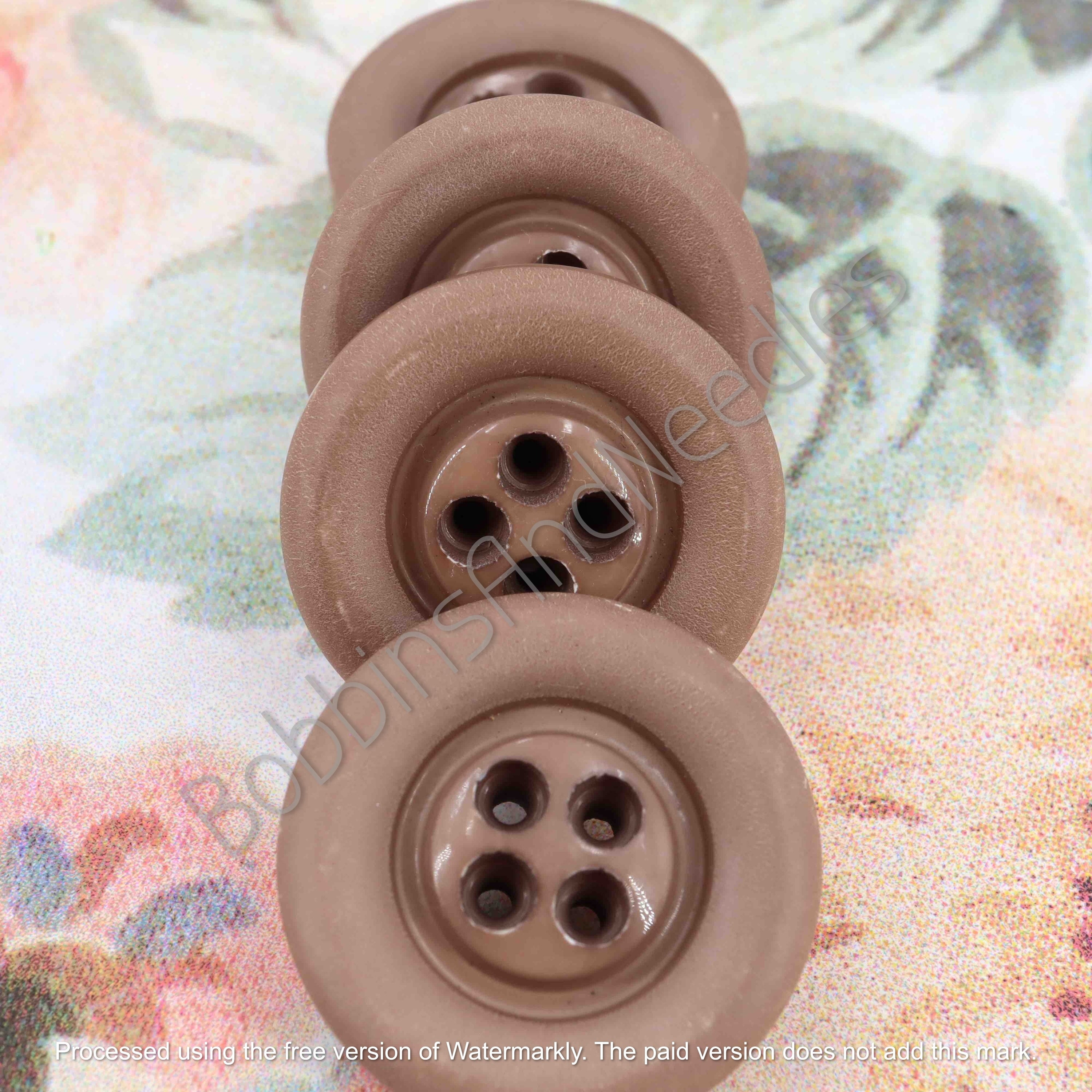 Set of 4 Vintage Casein Buttons Ø 27mm Brown Four-Hole Design